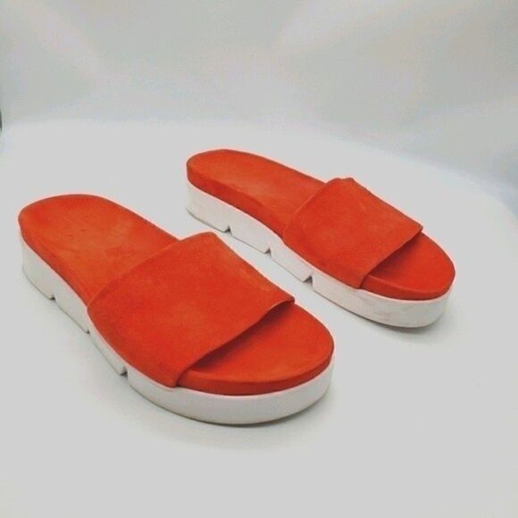 𝅺STUART WEITZMAN Landslide Suede Slide Sandals Red Orange Size 6M - Picture 2 of 11